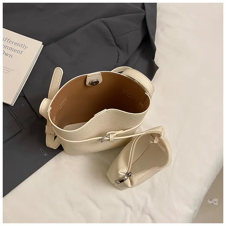 Women's Beige Leather Shoulder Bag with Crossbody Strap — feature 7