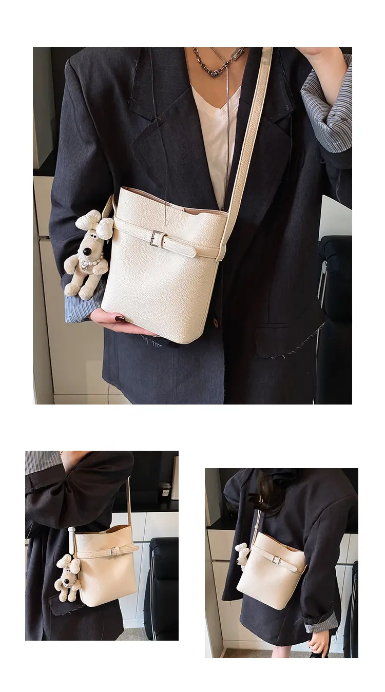 Women's Beige Leather Shoulder Bag with Crossbody Strap — feature 8