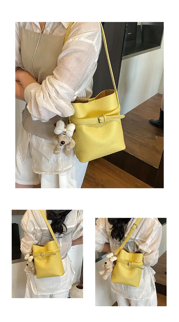 Women's Beige Leather Shoulder Bag with Crossbody Strap — feature 9