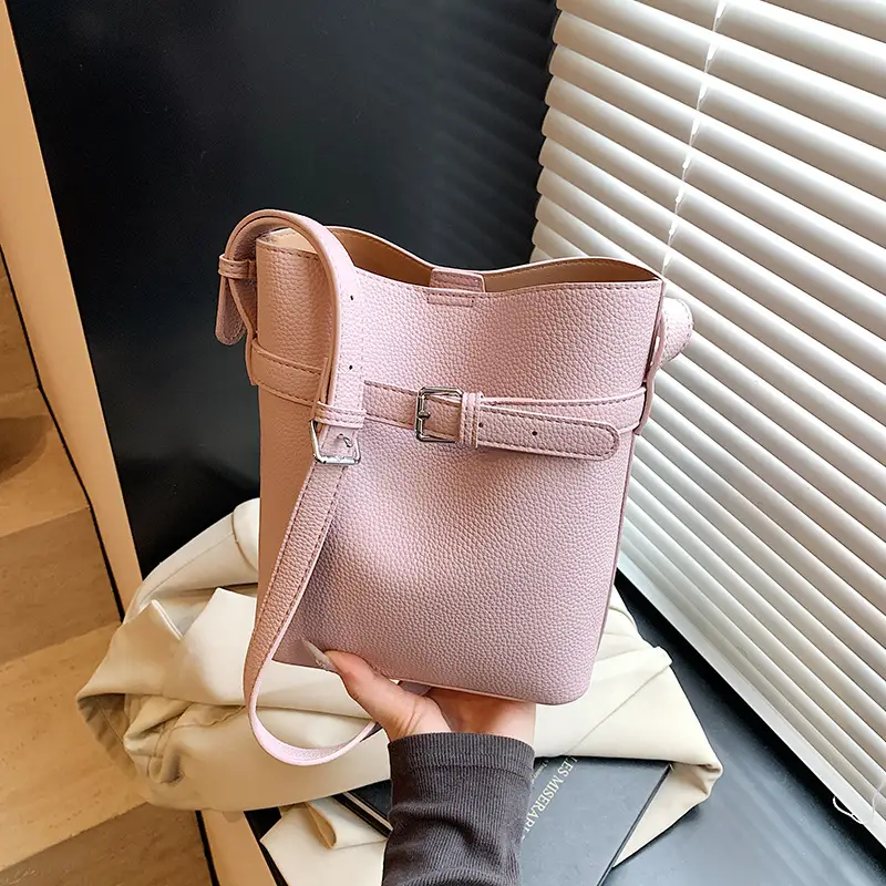 Women's Beige Leather Shoulder Bag with Crossbody Strap - Image 2