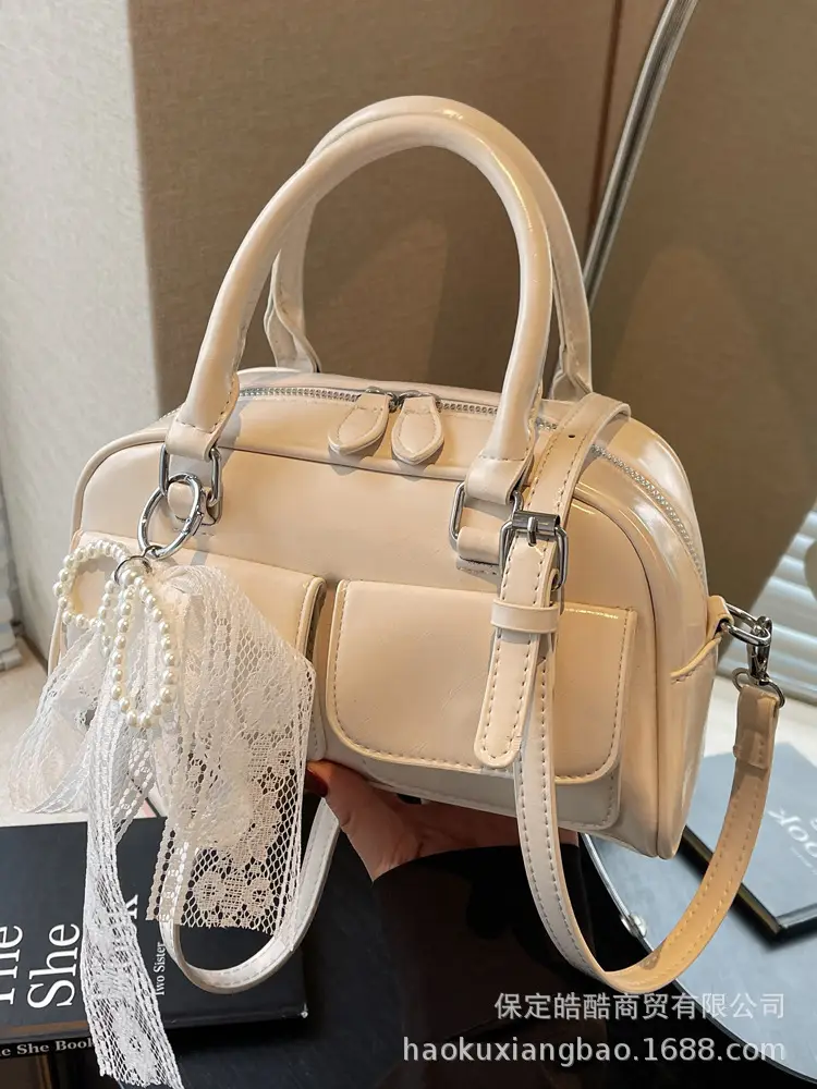 Women's Beige Shoulder Crossbody Bag with Lace Tassel - Image 7