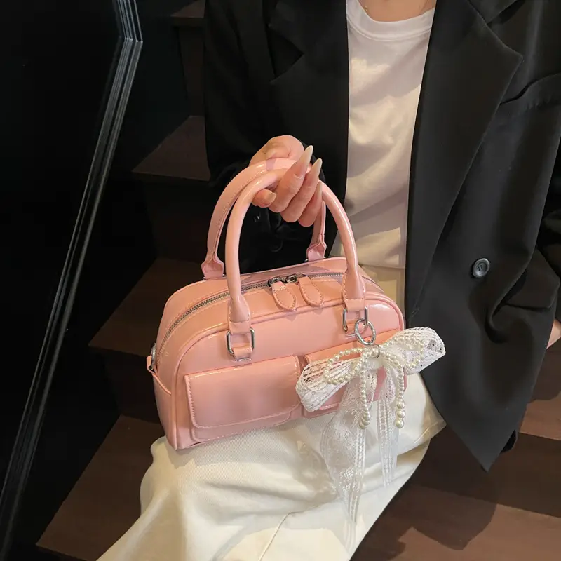 Women's Beige Shoulder Crossbody Bag with Lace Tassel - Image 4
