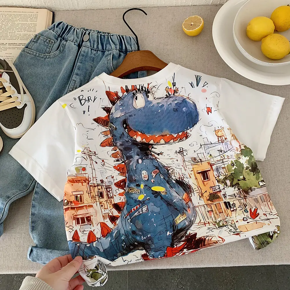 Kids Printed T-Shirt Set Summer Casual Blue White — feature 10