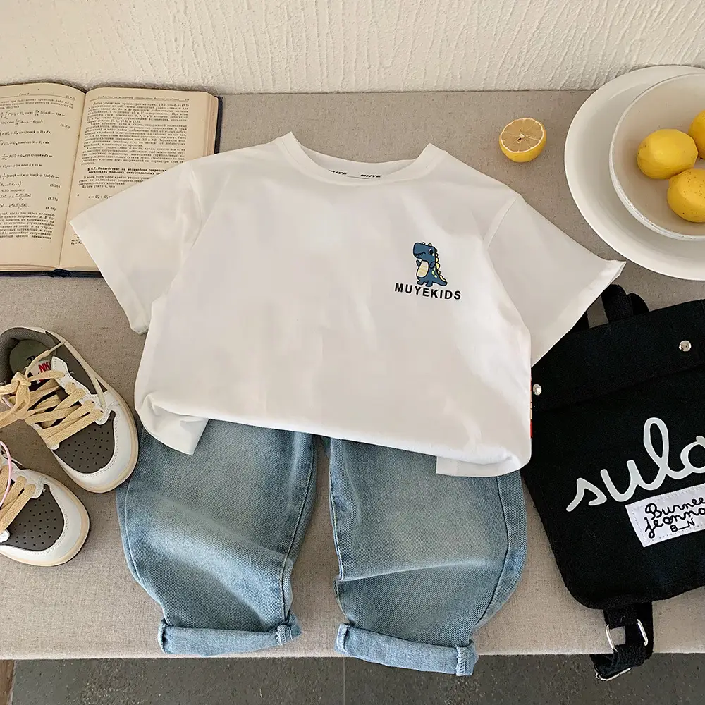 Kids Printed T-Shirt Set Summer Casual Blue White — feature 11