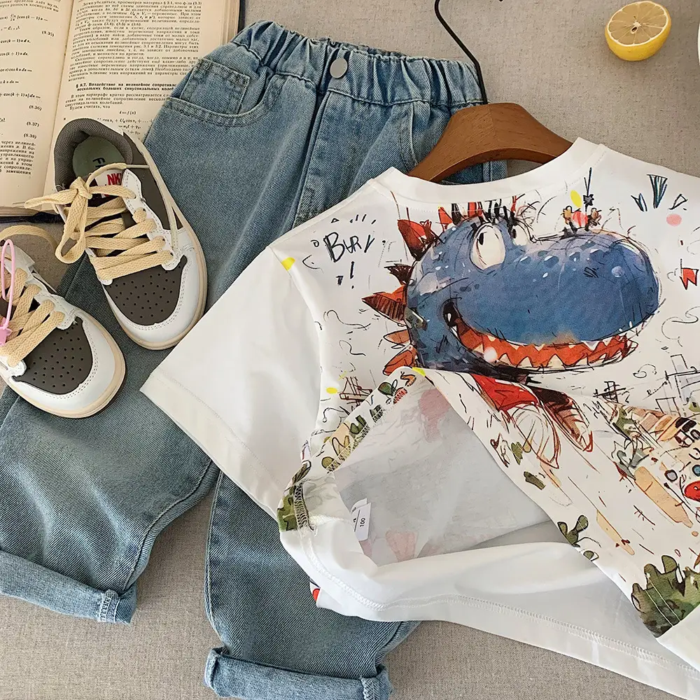 Kids Printed T-Shirt Set Summer Casual Blue White — feature 6