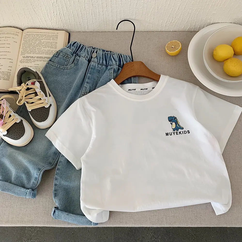 Kids Printed T-Shirt Set Summer Casual Blue White — feature 7