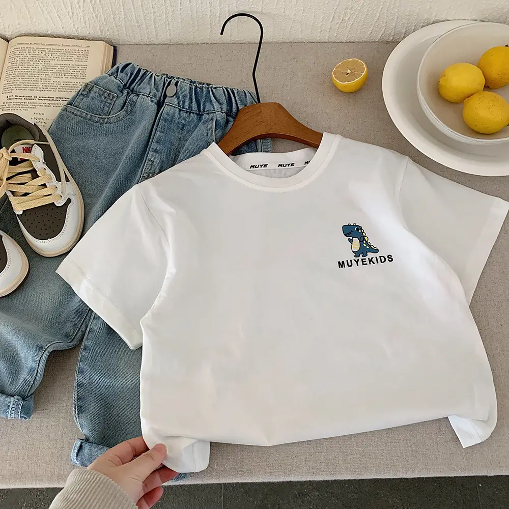 Kids Printed T-Shirt Set Summer Casual Blue White — feature 9