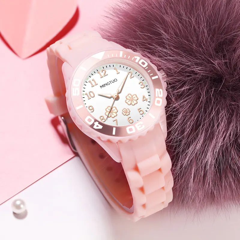 Pink Silicone Women's Watch with Luminous Dial