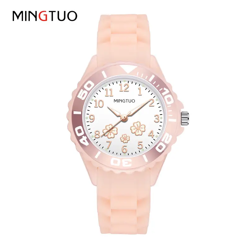Pink Silicone Women's Watch with Luminous Dial