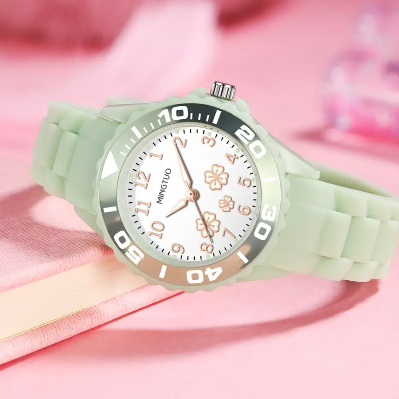 Pink Silicone Women's Watch with Luminous Dial