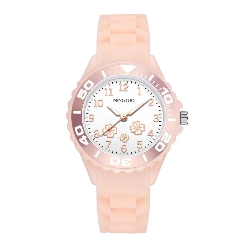Pink Silicone Women's Watch with Luminous Dial
