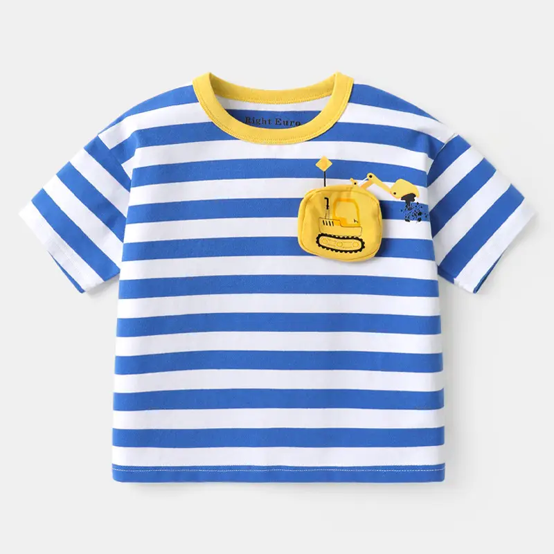 Right European Boys T-Shirt Blue Striped 7A - Image 2