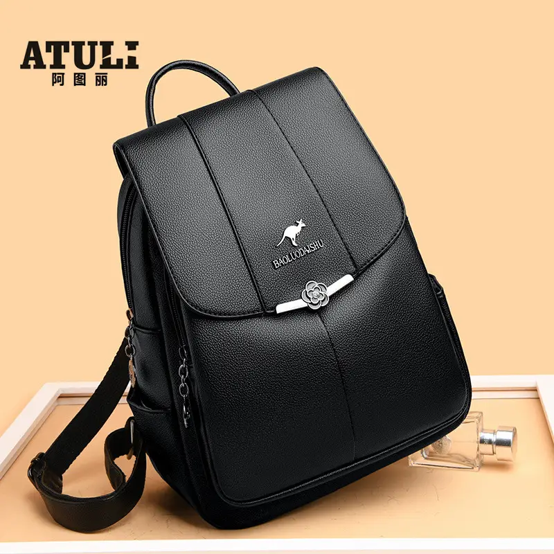 Women's Black PU Leather Backpack Lightweight Travel Bag - Image 4