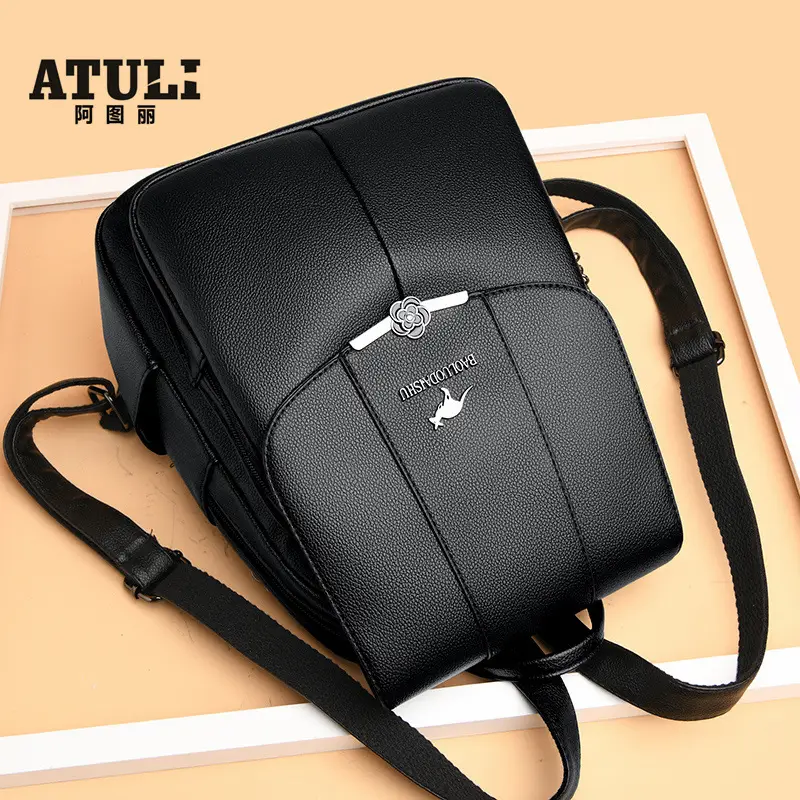 Women's Black PU Leather Backpack Lightweight Travel Bag - Image 5