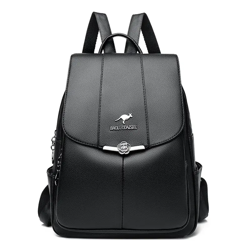 Women's Black PU Leather Backpack Lightweight Travel Bag - Image 6