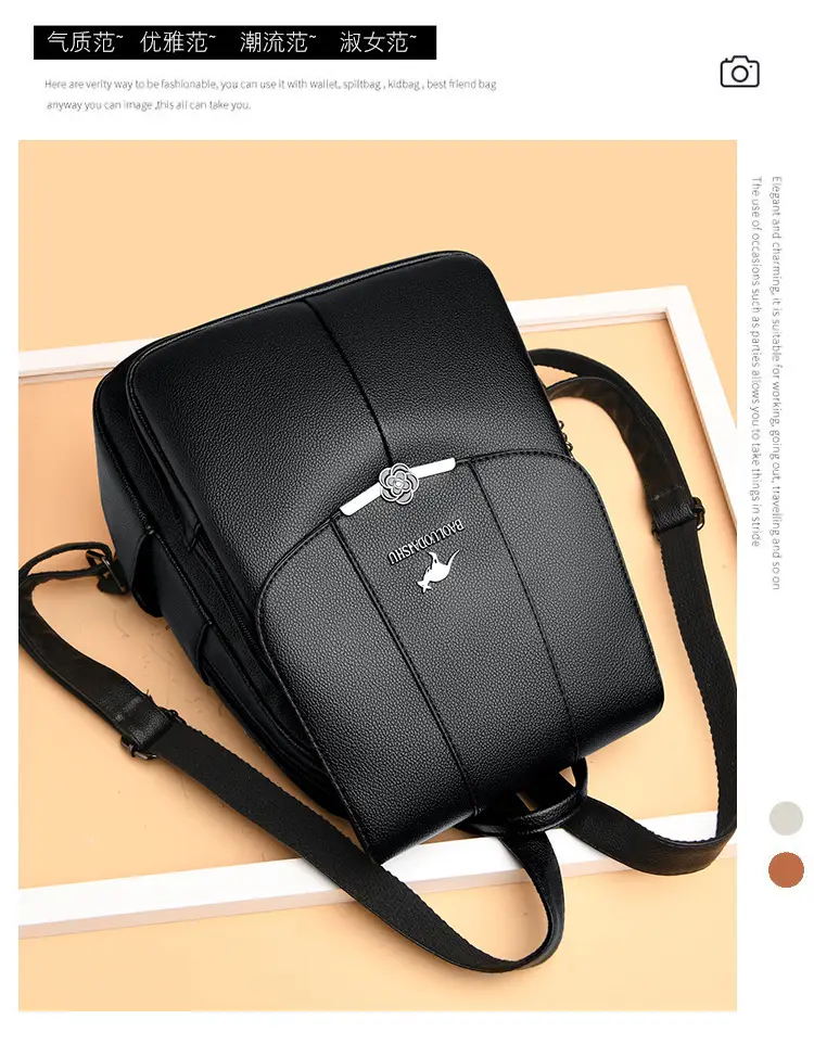 Women's Black PU Leather Backpack Lightweight Travel Bag — feature 10