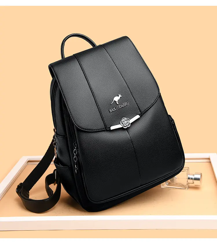 Women's Black PU Leather Backpack Lightweight Travel Bag — feature 11
