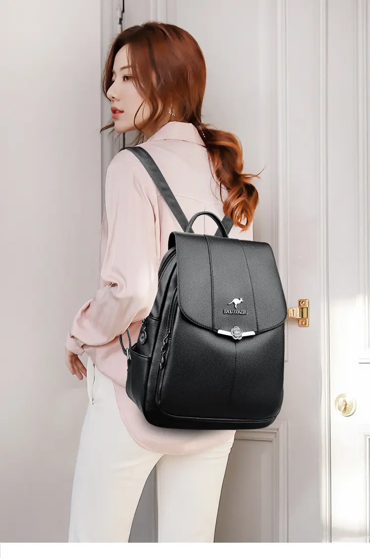 Women's Black PU Leather Backpack Lightweight Travel Bag — feature 12