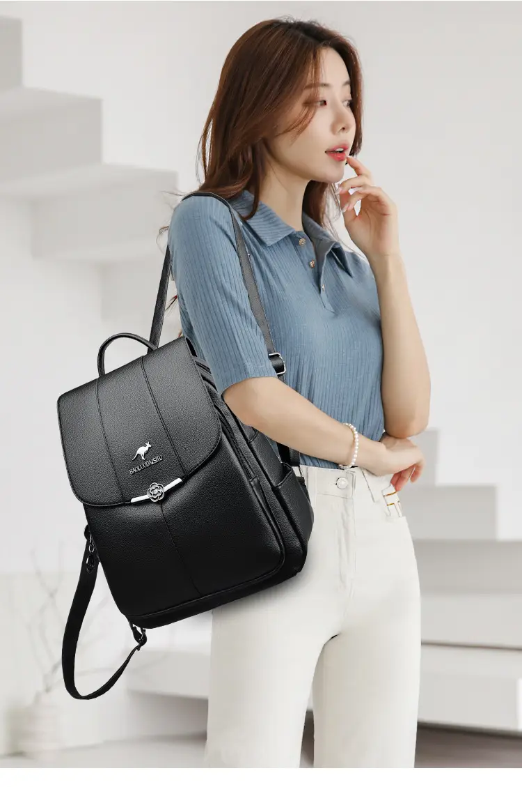Women's Black PU Leather Backpack Lightweight Travel Bag — feature 13