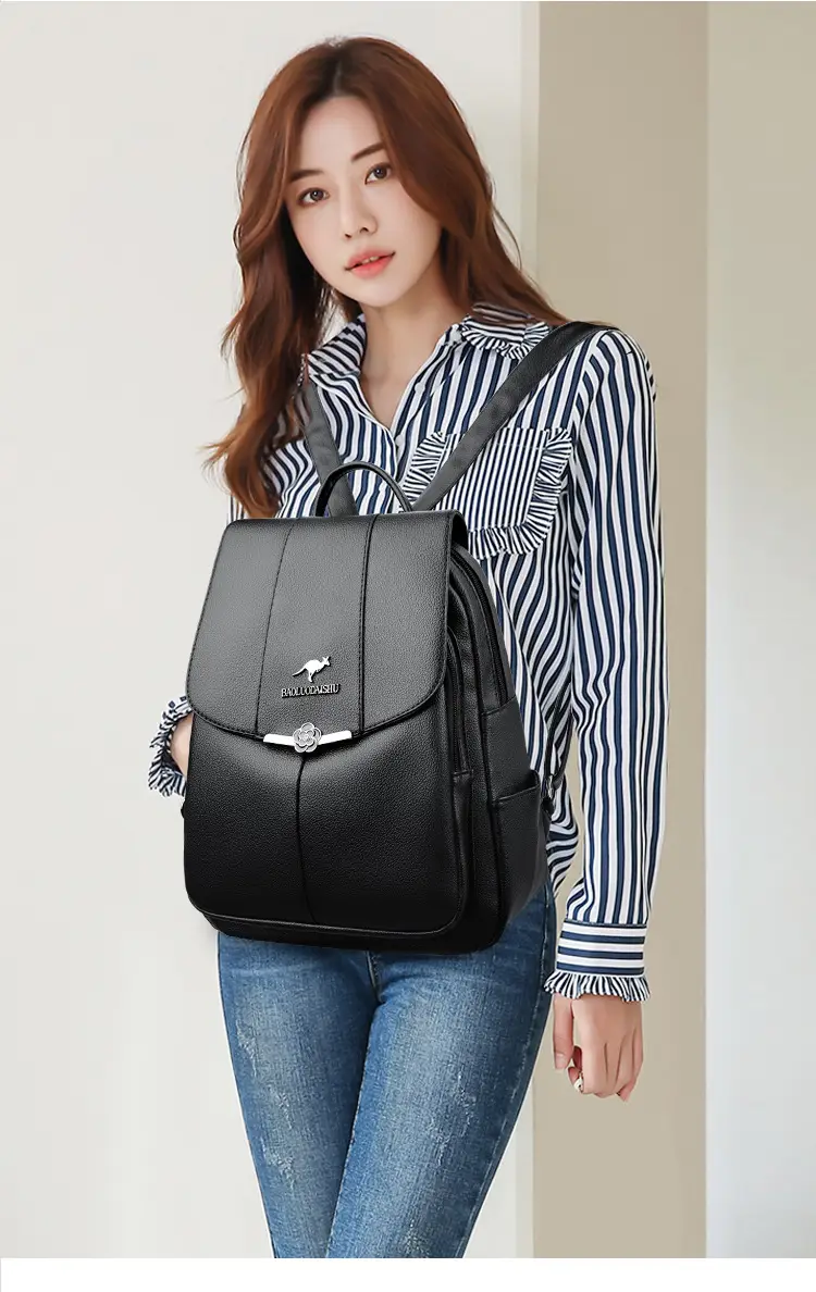 Women's Black PU Leather Backpack Lightweight Travel Bag — feature 14