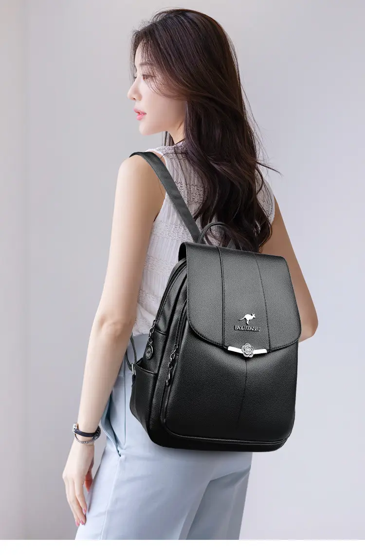 Women's Black PU Leather Backpack Lightweight Travel Bag — feature 16