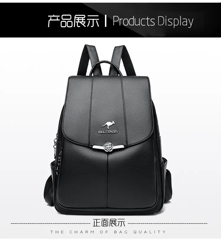 Women's Black PU Leather Backpack Lightweight Travel Bag — feature 18