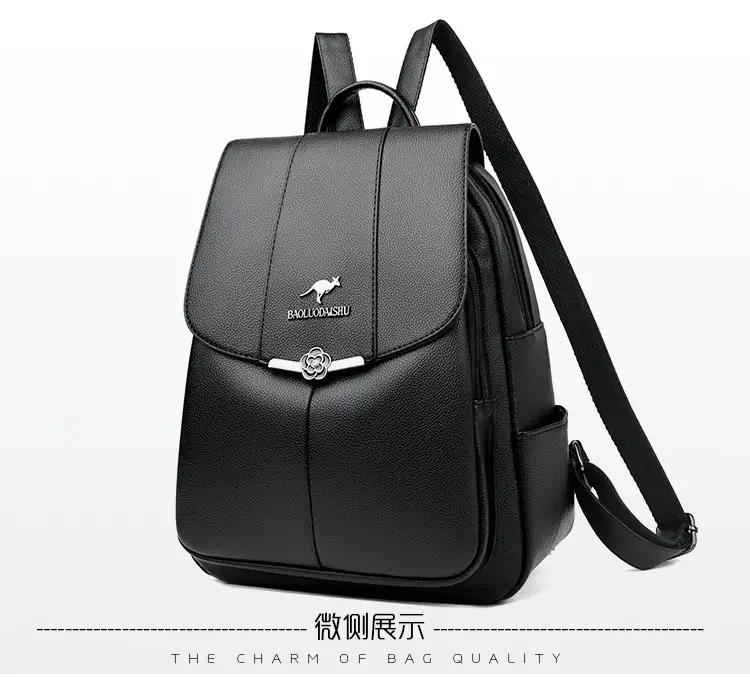Women's Black PU Leather Backpack Lightweight Travel Bag — feature 19