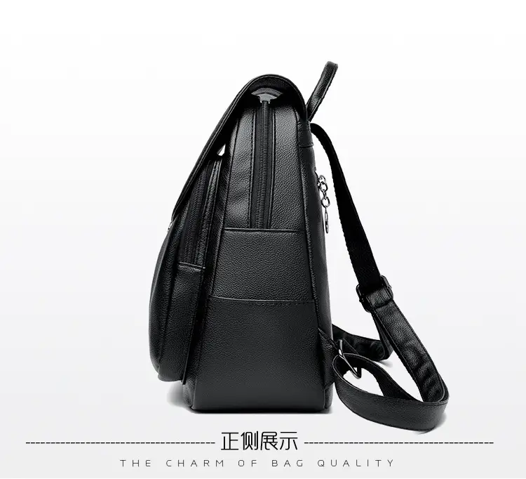 Women's Black PU Leather Backpack Lightweight Travel Bag — feature 20