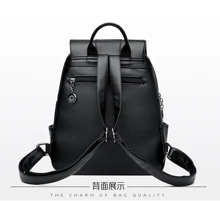 Women's Black PU Leather Backpack Lightweight Travel Bag — feature 21