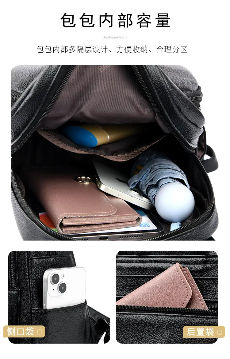 Women's Black PU Leather Backpack Lightweight Travel Bag — feature 6