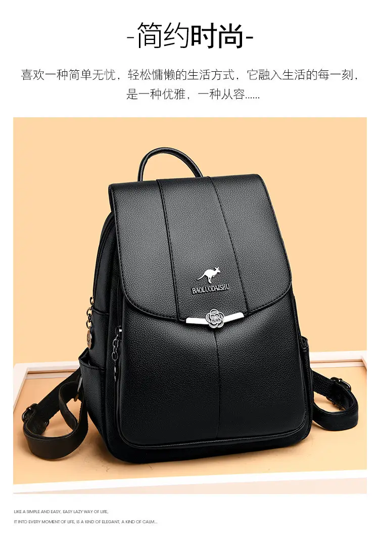 Women's Black PU Leather Backpack Lightweight Travel Bag — feature 7