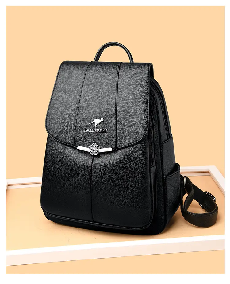 Women's Black PU Leather Backpack Lightweight Travel Bag — feature 8