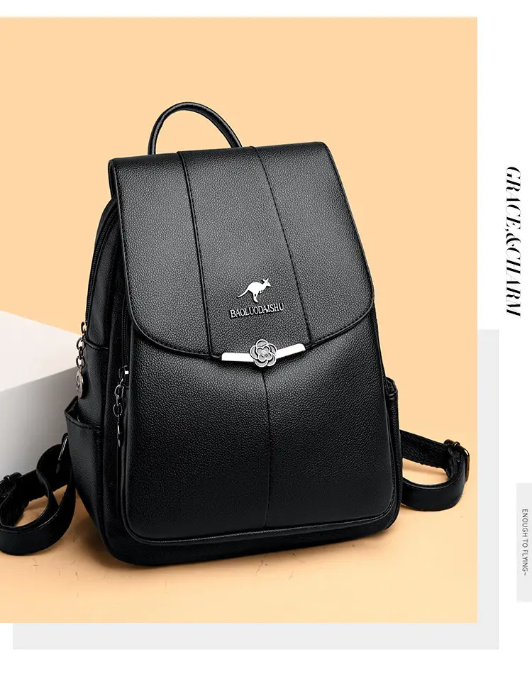 Women's Black PU Leather Backpack Lightweight Travel Bag — feature 9