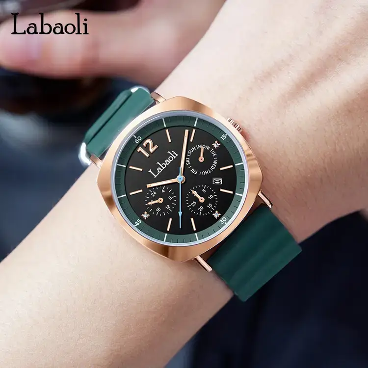 Laboli Women's Quartz Watch with Rose Gold Dial & Green Strap - Image 9