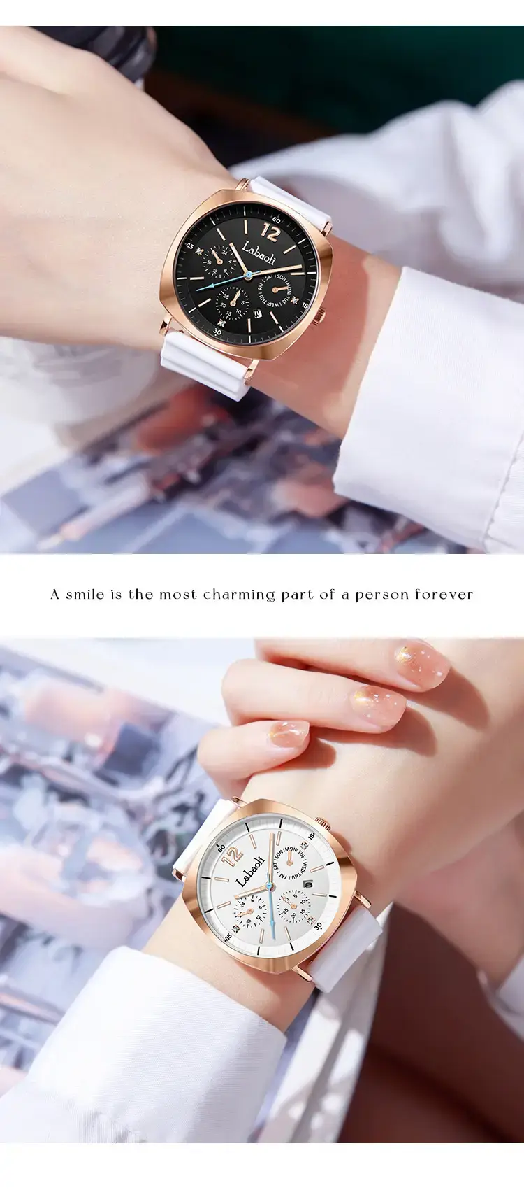 Laboli Women's Quartz Watch with Rose Gold Dial & Green Strap — feature 12