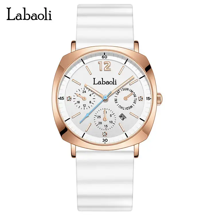Laboli Women's Quartz Watch with Rose Gold Dial & Green Strap - Image 3