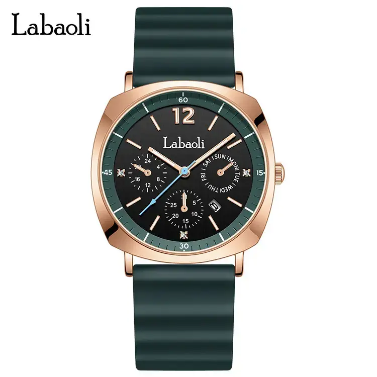 Laboli Women's Quartz Watch with Rose Gold Dial & Green Strap - Image 5