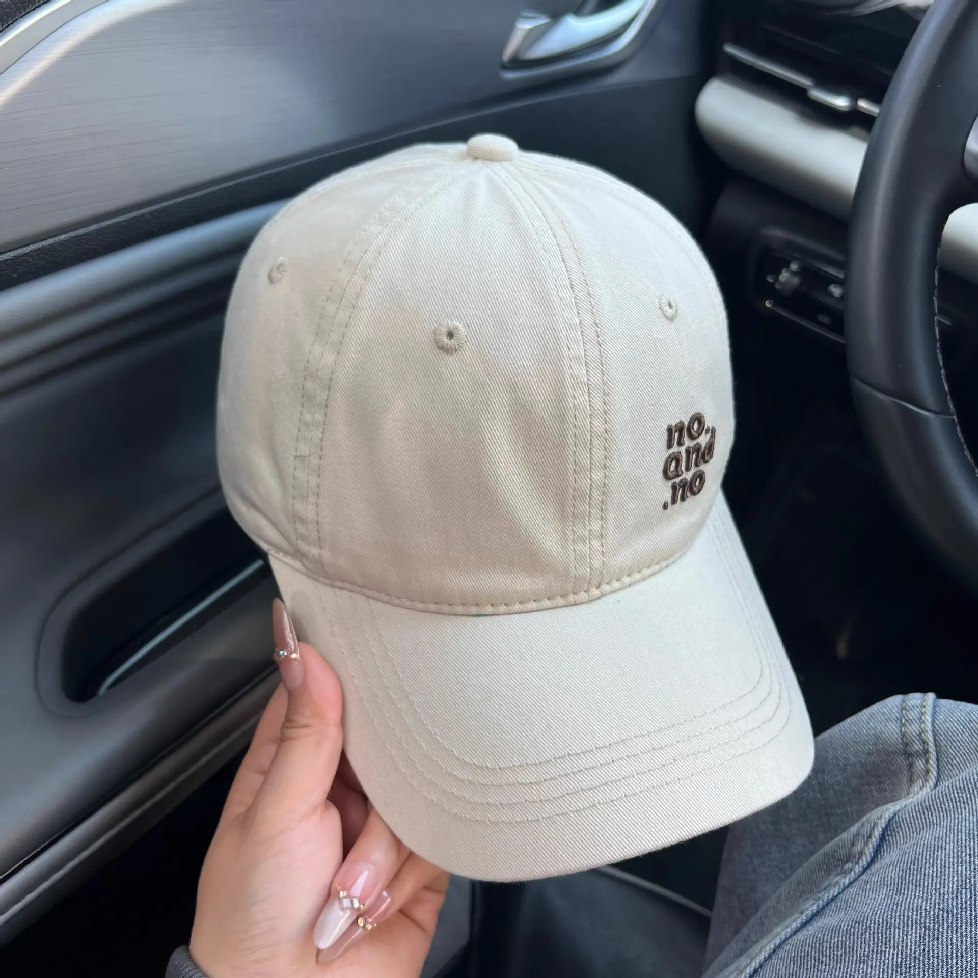 Women's Korean Letter Embroidered Baseball Cap Beige - Image 5