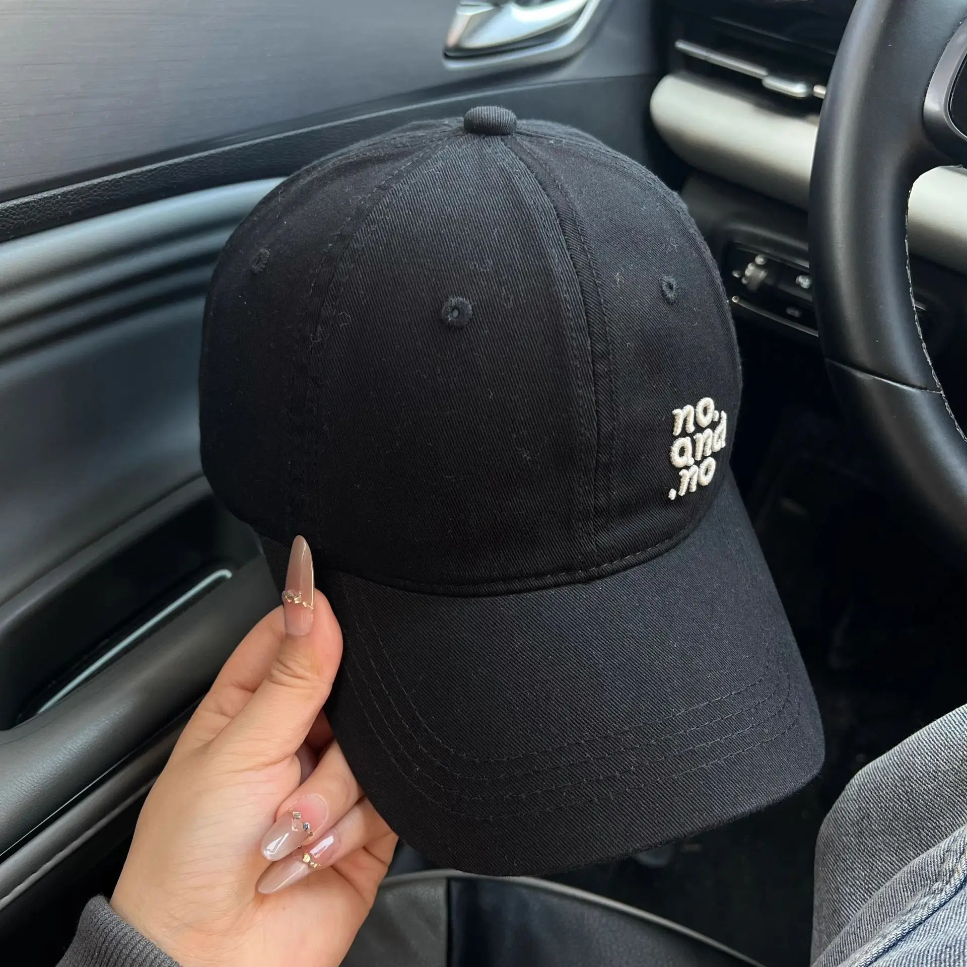 Women's Korean Letter Embroidered Baseball Cap Beige - Image 6