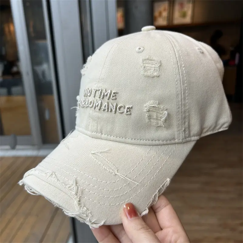 Women's Beige Cotton Hat with Face Embroidery