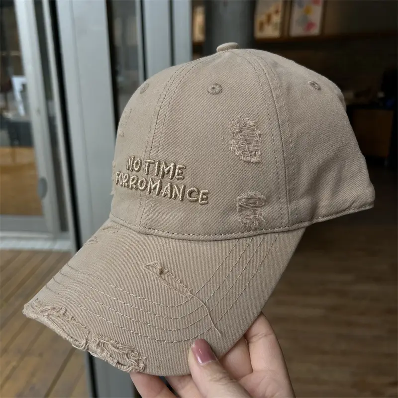 Women's Beige Cotton Hat with Face Embroidery