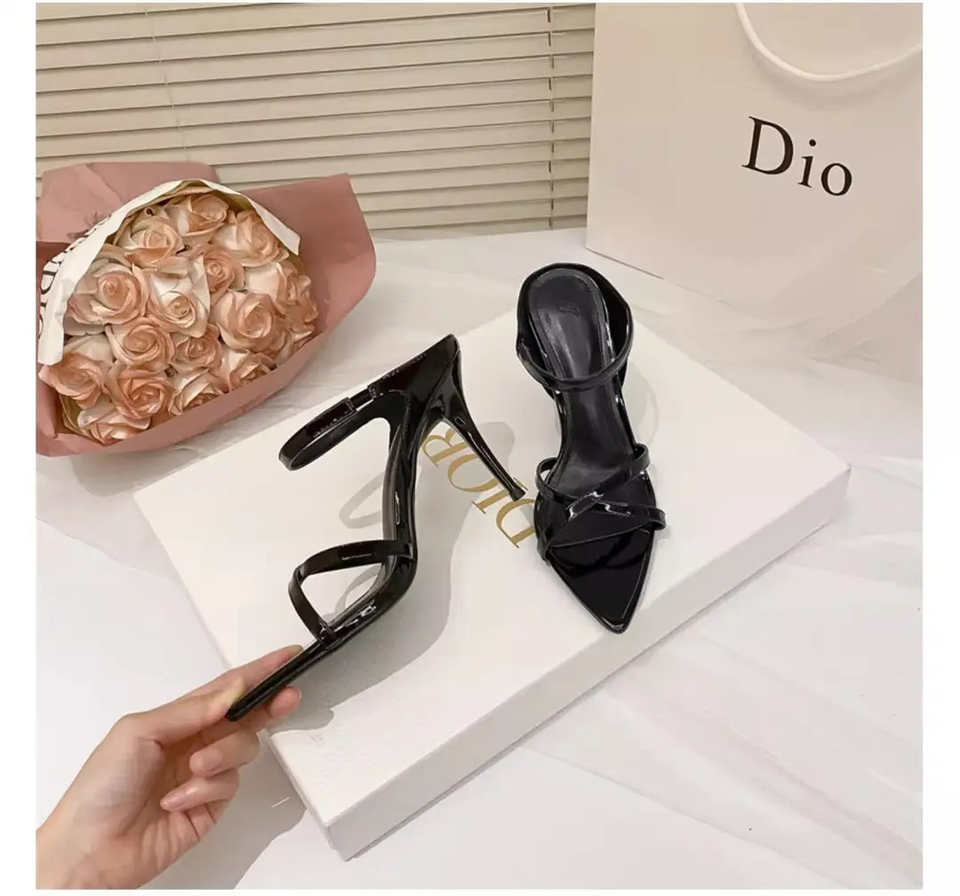 Sexy High-Heeled Shoes for Women, 2026 Summer New Style, Black Pointed Toe Open-Toe Sandals, Stiletto Heel Patent Leather Thin Strap Sandals — feature 14