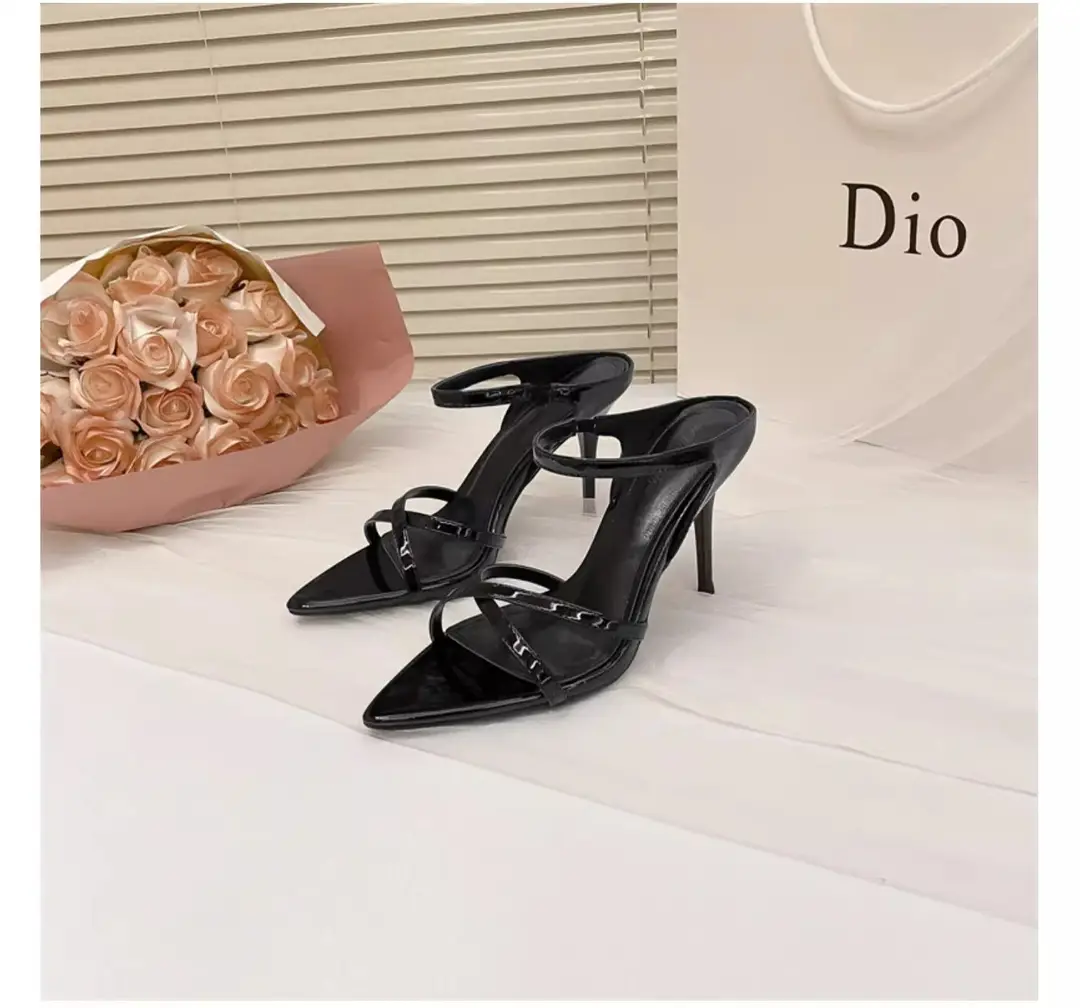 Sexy High-Heeled Shoes for Women, 2026 Summer New Style, Black Pointed Toe Open-Toe Sandals, Stiletto Heel Patent Leather Thin Strap Sandals — feature 16