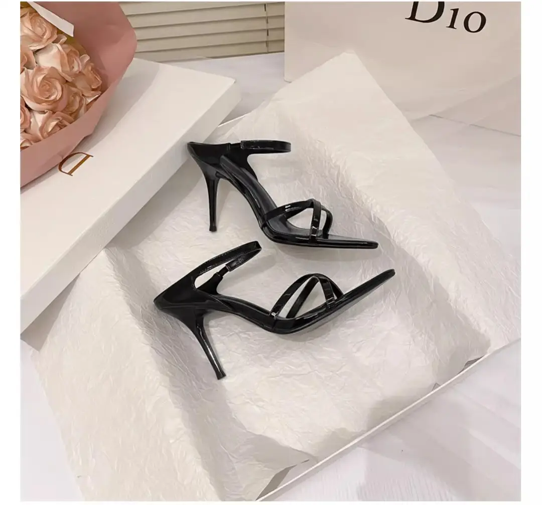 Sexy High-Heeled Shoes for Women, 2026 Summer New Style, Black Pointed Toe Open-Toe Sandals, Stiletto Heel Patent Leather Thin Strap Sandals — feature 17