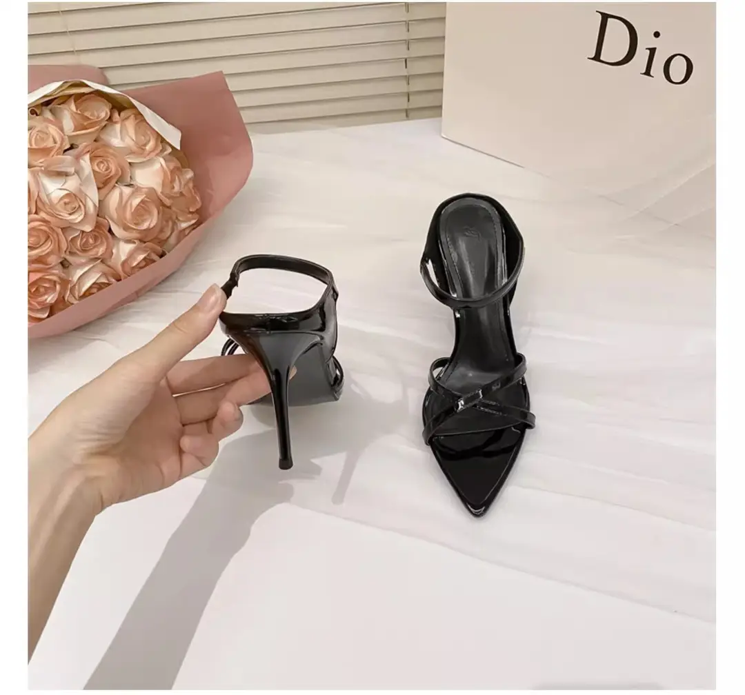 Sexy High-Heeled Shoes for Women, 2026 Summer New Style, Black Pointed Toe Open-Toe Sandals, Stiletto Heel Patent Leather Thin Strap Sandals — feature 18
