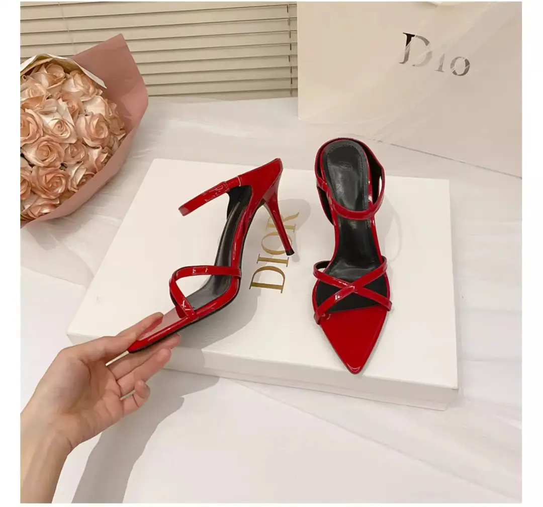 Sexy High-Heeled Shoes for Women, 2026 Summer New Style, Black Pointed Toe Open-Toe Sandals, Stiletto Heel Patent Leather Thin Strap Sandals — feature 20