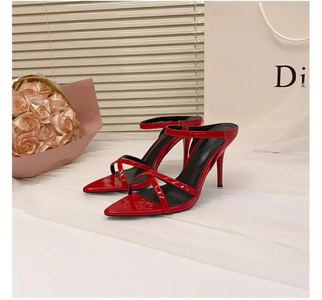 Sexy High-Heeled Shoes for Women, 2026 Summer New Style, Black Pointed Toe Open-Toe Sandals, Stiletto Heel Patent Leather Thin Strap Sandals — feature 21