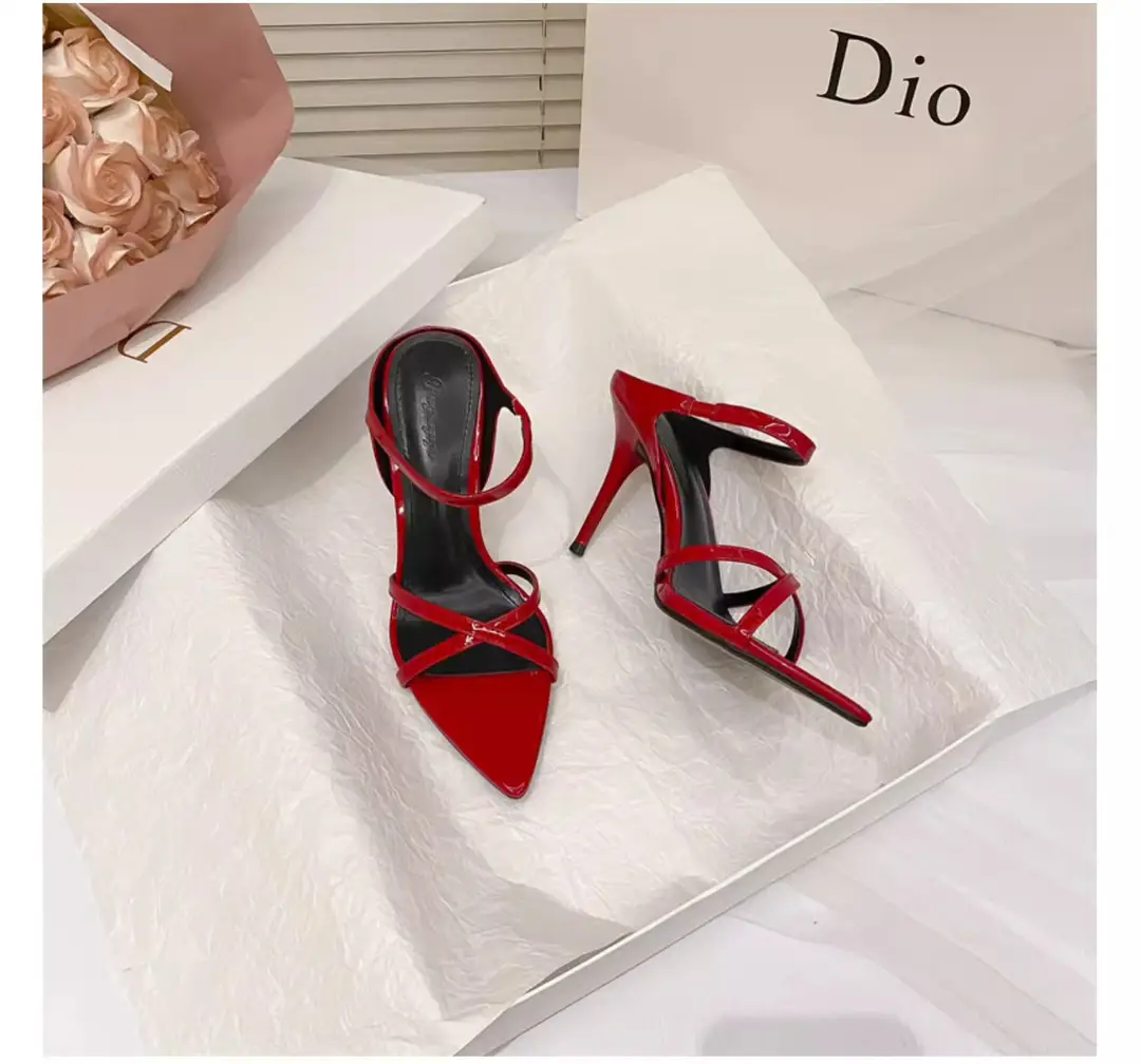 Sexy High-Heeled Shoes for Women, 2026 Summer New Style, Black Pointed Toe Open-Toe Sandals, Stiletto Heel Patent Leather Thin Strap Sandals — feature 22