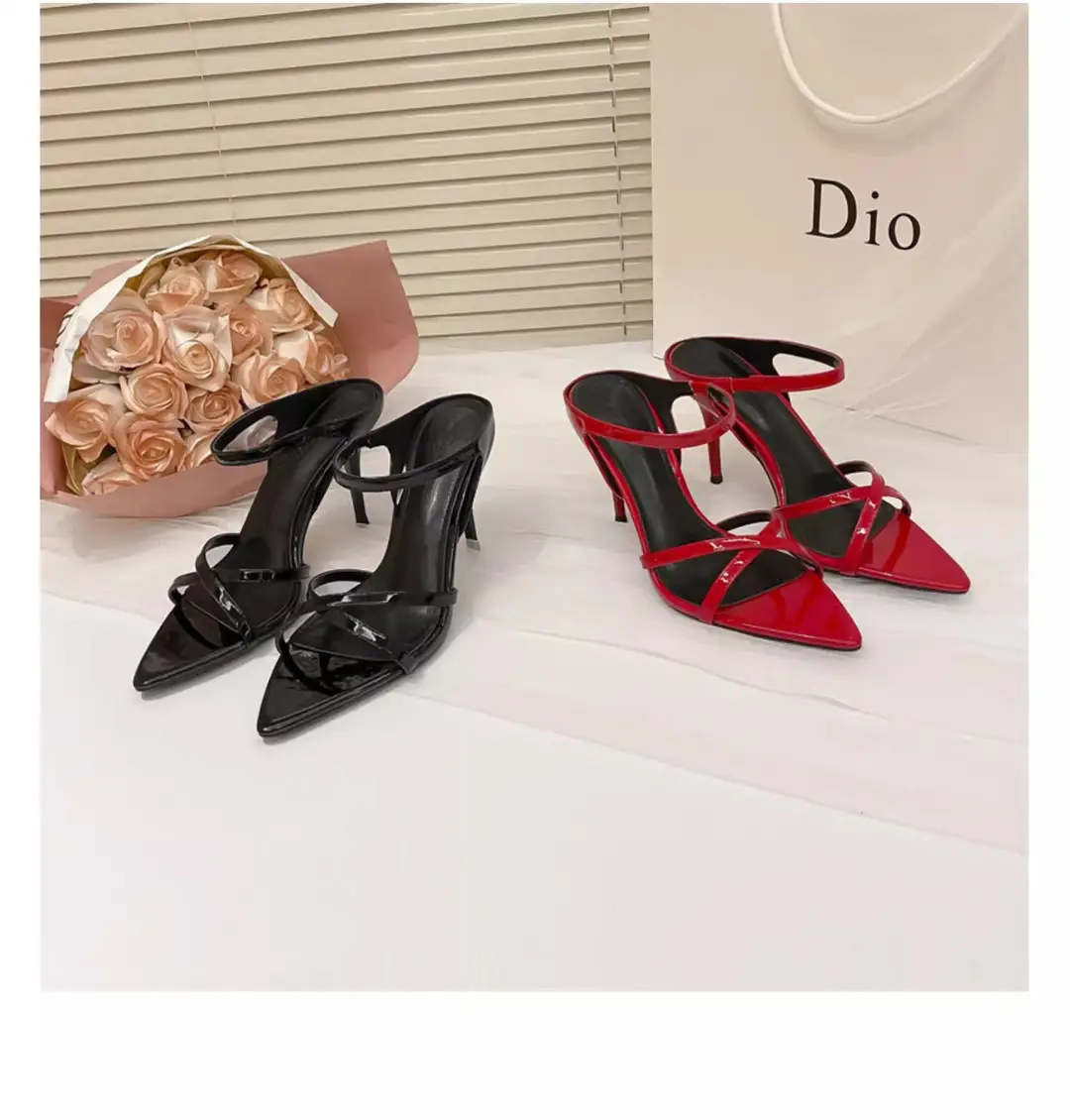 Sexy High-Heeled Shoes for Women, 2026 Summer New Style, Black Pointed Toe Open-Toe Sandals, Stiletto Heel Patent Leather Thin Strap Sandals — feature 24