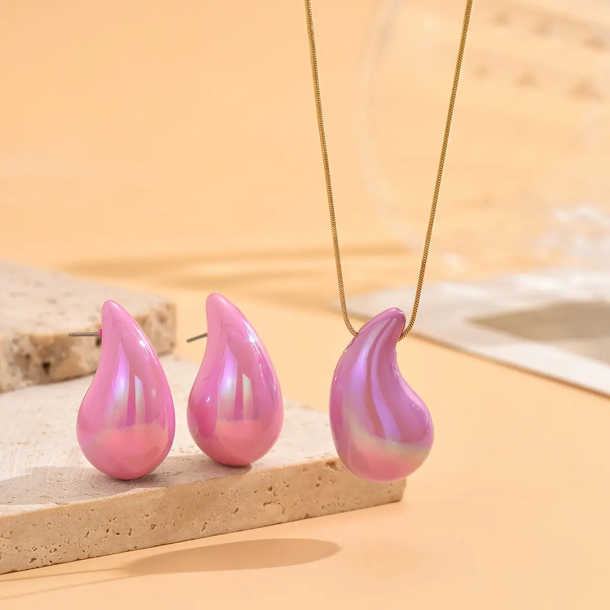 Three-dimensional Magic Color Teardrop Earrings Necklace — feature 3